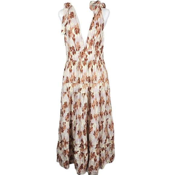 House of Harlow 1960 Size Small Linen Rayon Blend Tiered Midi Dress V Neck New - Picture 1 of 6